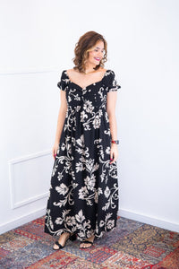 Vestido Longo Cecília – Manga Ciganinha em Viscolinho com Bolsos Laterais - Naguirre Shop