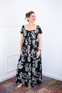 Vestido Longo Cecília – Manga Ciganinha em Viscolinho com Bolsos Laterais - Naguirre Shop