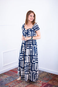 Vestido Longo Cecília – Manga Ciganinha em Viscolinho com Bolsos Laterais - Naguirre Shop