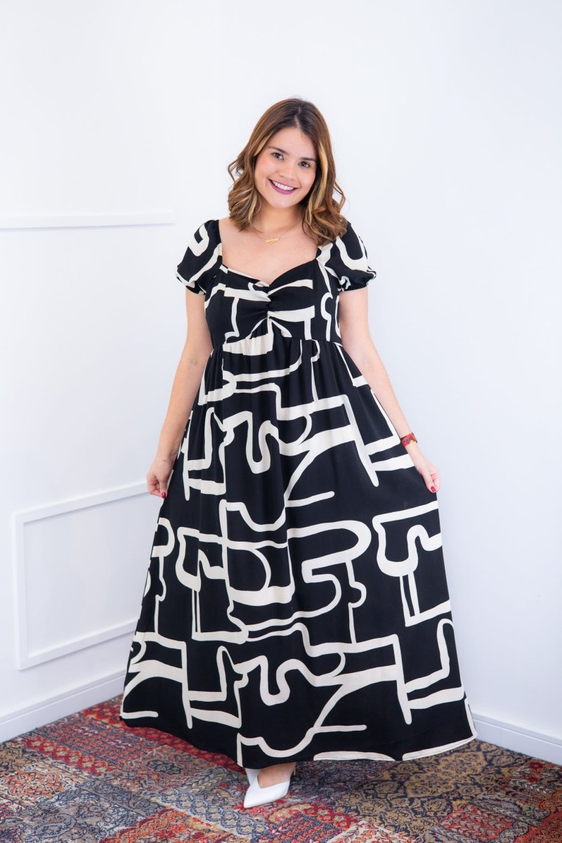 Vestido Longo Cecília – Manga Ciganinha em Viscolinho com Bolsos Laterais - Naguirre Shop