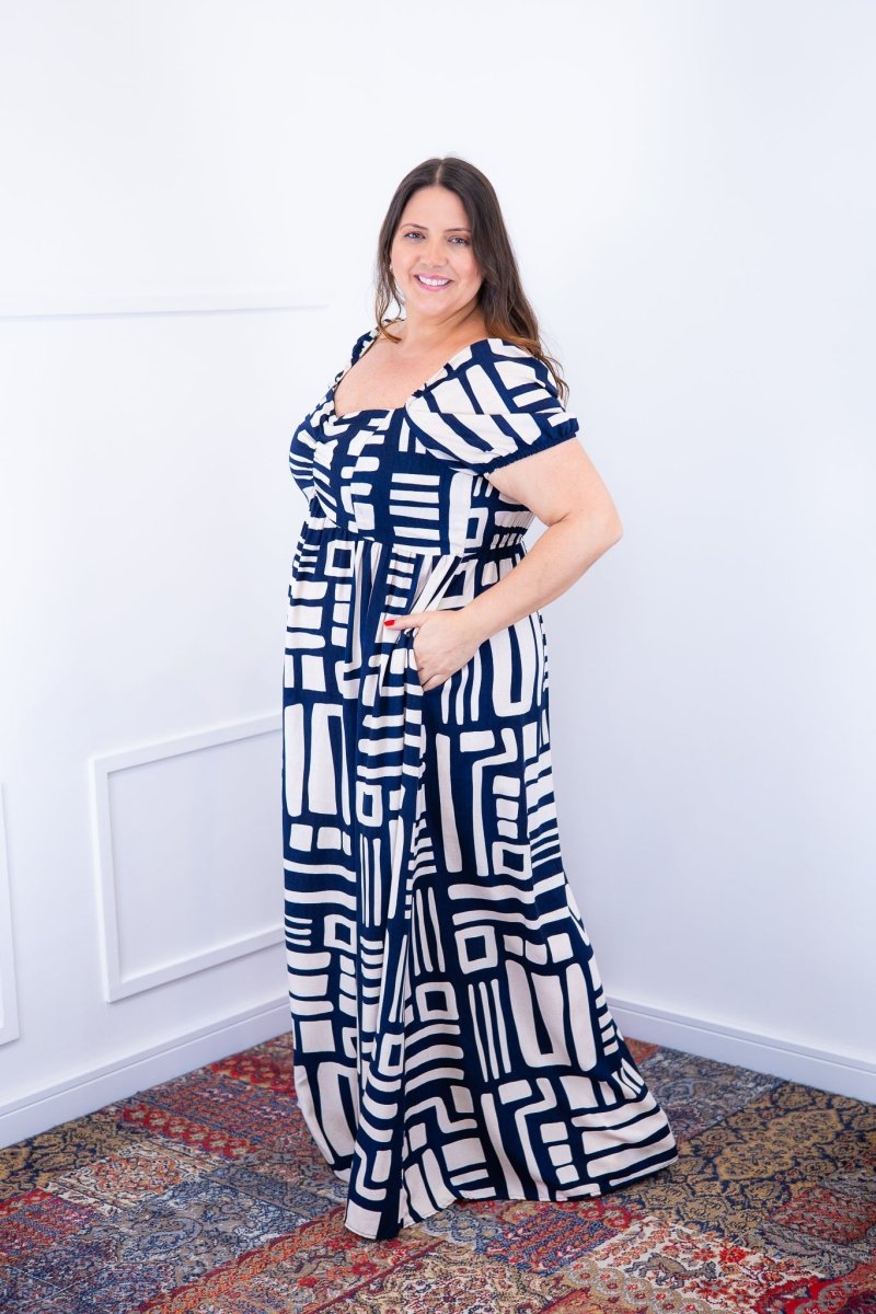 Vestido Longo Cecília – Manga Ciganinha em Viscolinho com Bolsos Laterais - Naguirre Shop