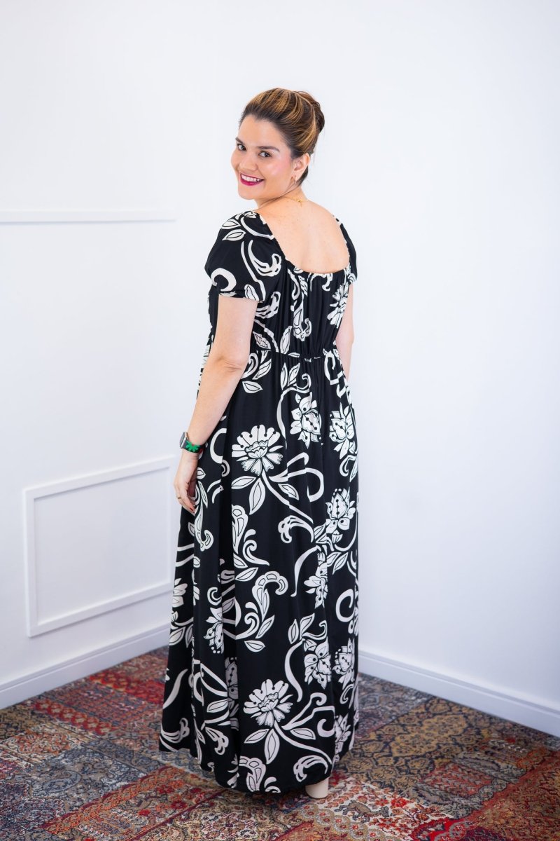 Vestido Longo Cecília – Manga Ciganinha em Viscolinho com Bolsos Laterais - Naguirre Shop