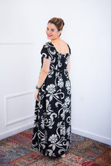 Vestido Longo Cecília – Manga Ciganinha em Viscolinho com Bolsos Laterais - Naguirre Shop