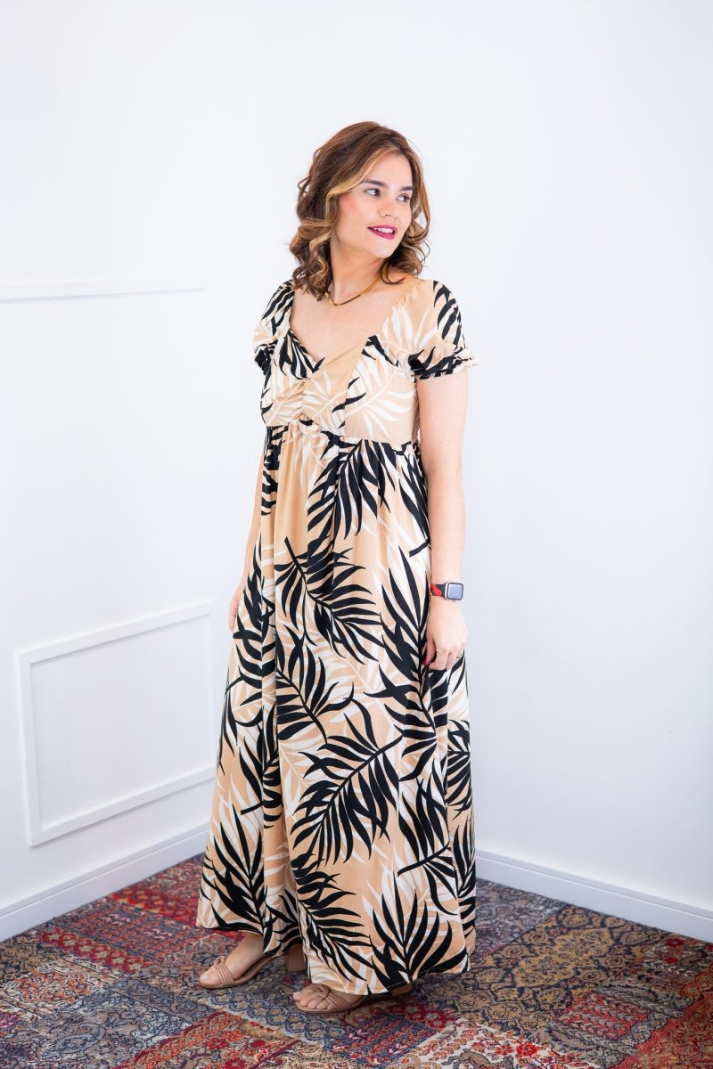 Vestido Longo Cecília – Manga Ciganinha em Viscolinho com Bolsos Laterais - Naguirre Shop