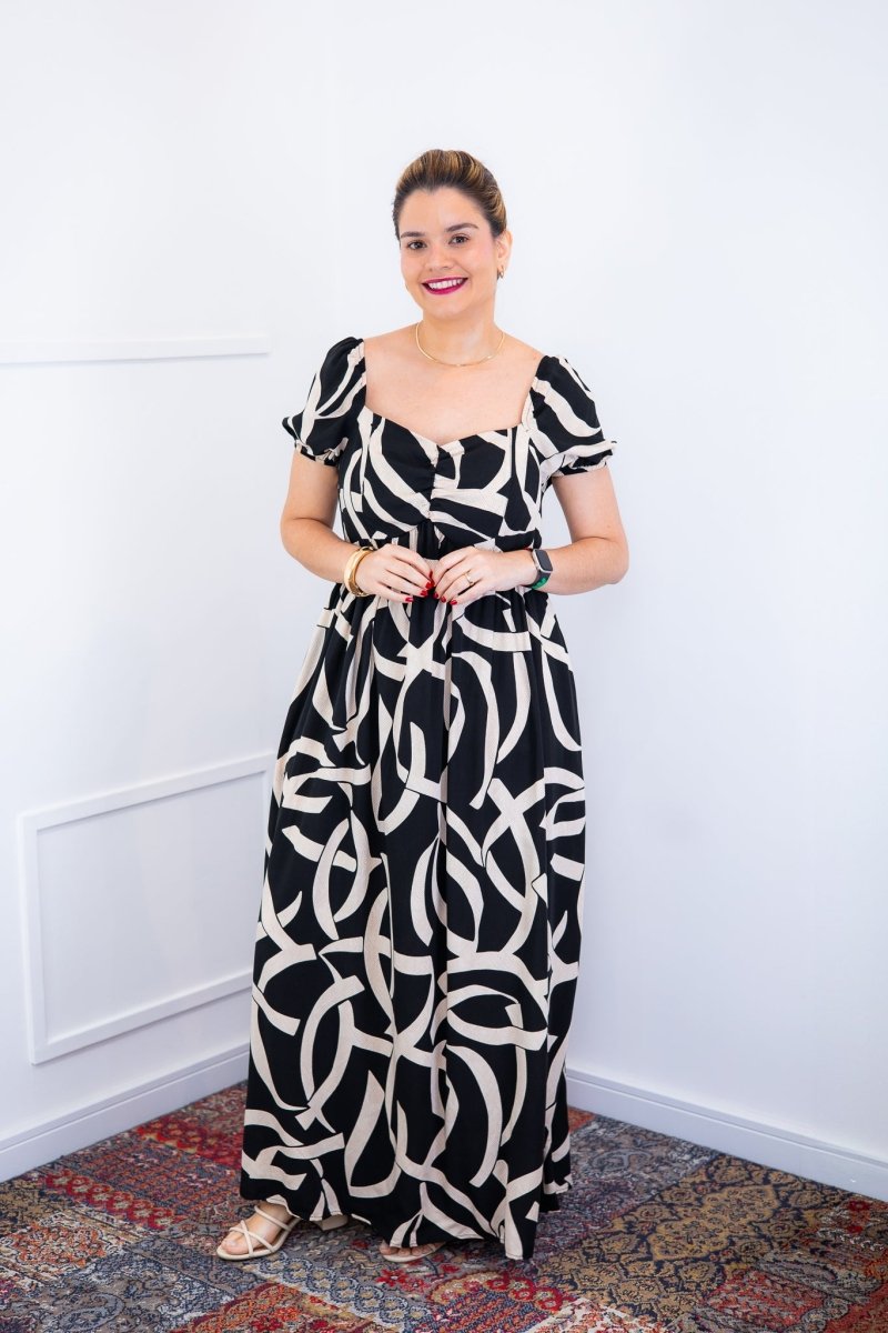 Vestido Longo Cecília – Manga Ciganinha em Viscolinho com Bolsos Laterais - Naguirre Shop