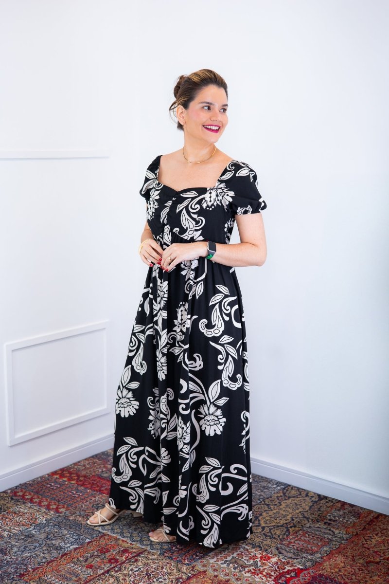 Vestido Longo Cecília – Manga Ciganinha em Viscolinho com Bolsos Laterais - Naguirre Shop