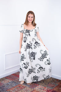 Vestido Longo Cecília – Manga Ciganinha em Viscolinho com Bolsos Laterais - Naguirre Shop