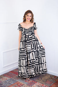 Vestido Longo Cecília – Manga Ciganinha em Viscolinho com Bolsos Laterais - Naguirre Shop