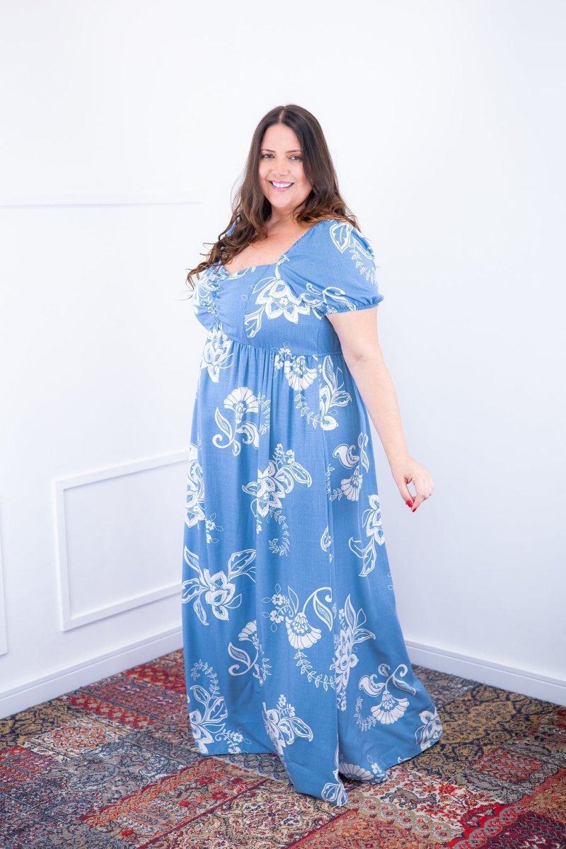 Vestido Longo Cecília – Manga Ciganinha em Viscolinho com Bolsos Laterais - Naguirre Shop