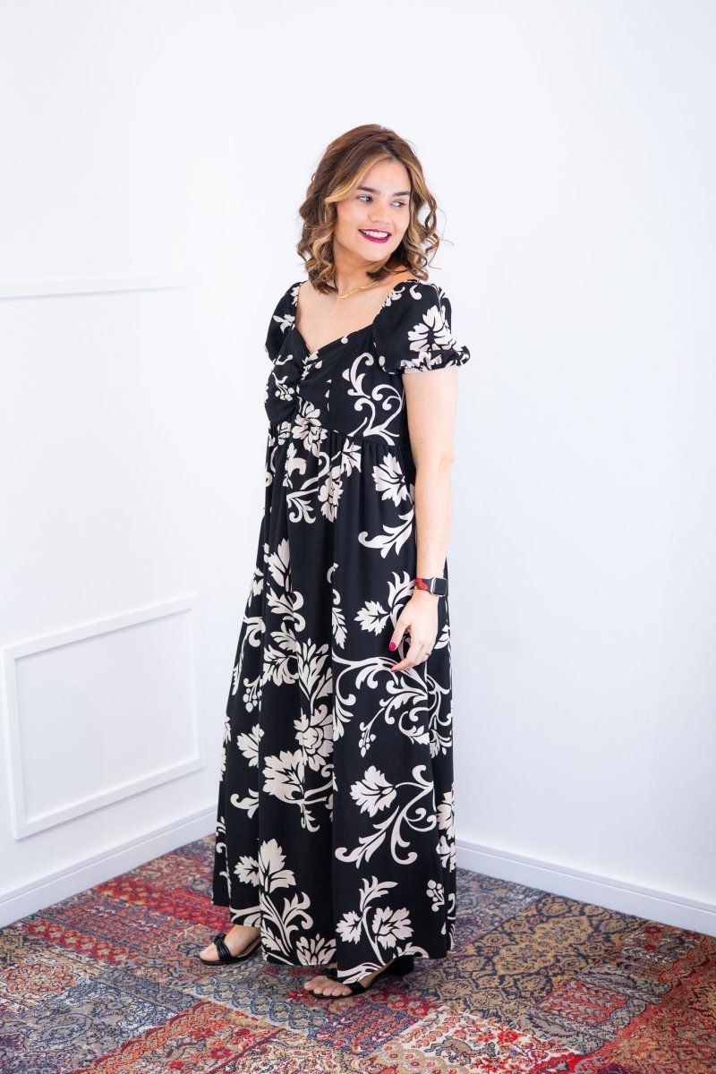 Vestido Longo Cecília – Manga Ciganinha em Viscolinho com Bolsos Laterais - Naguirre Shop