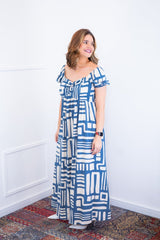 Vestido Longo Cecília – Manga Ciganinha em Viscolinho com Bolsos Laterais - Naguirre Shop