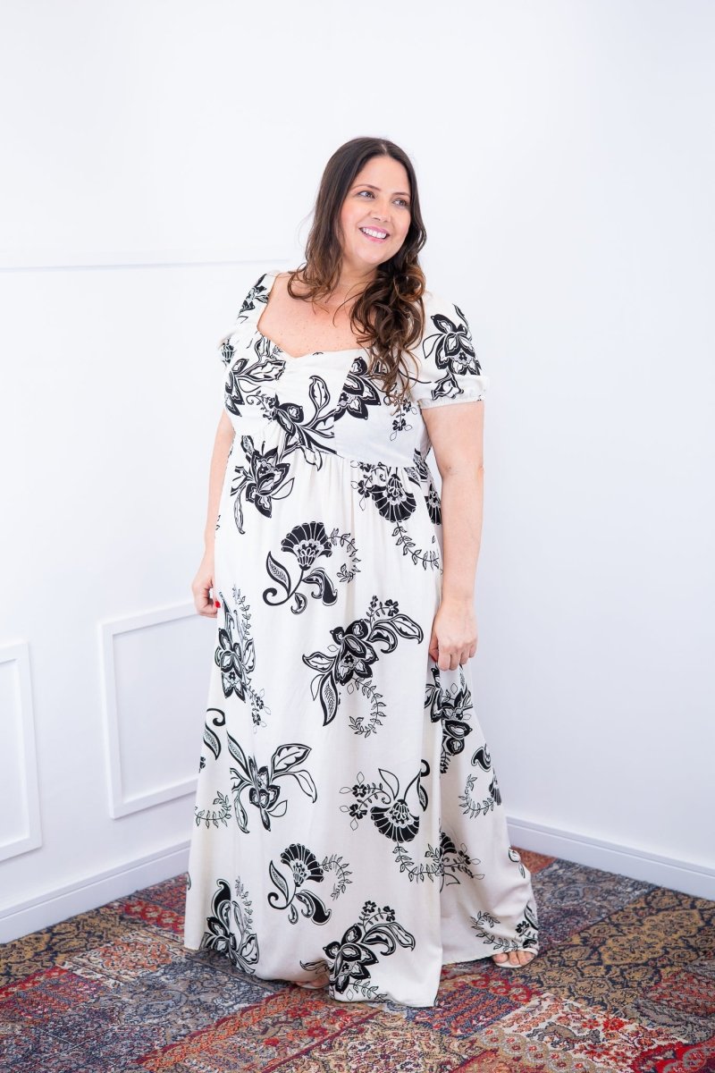 Vestido Longo Cecília – Manga Ciganinha em Viscolinho com Bolsos Laterais - Naguirre Shop