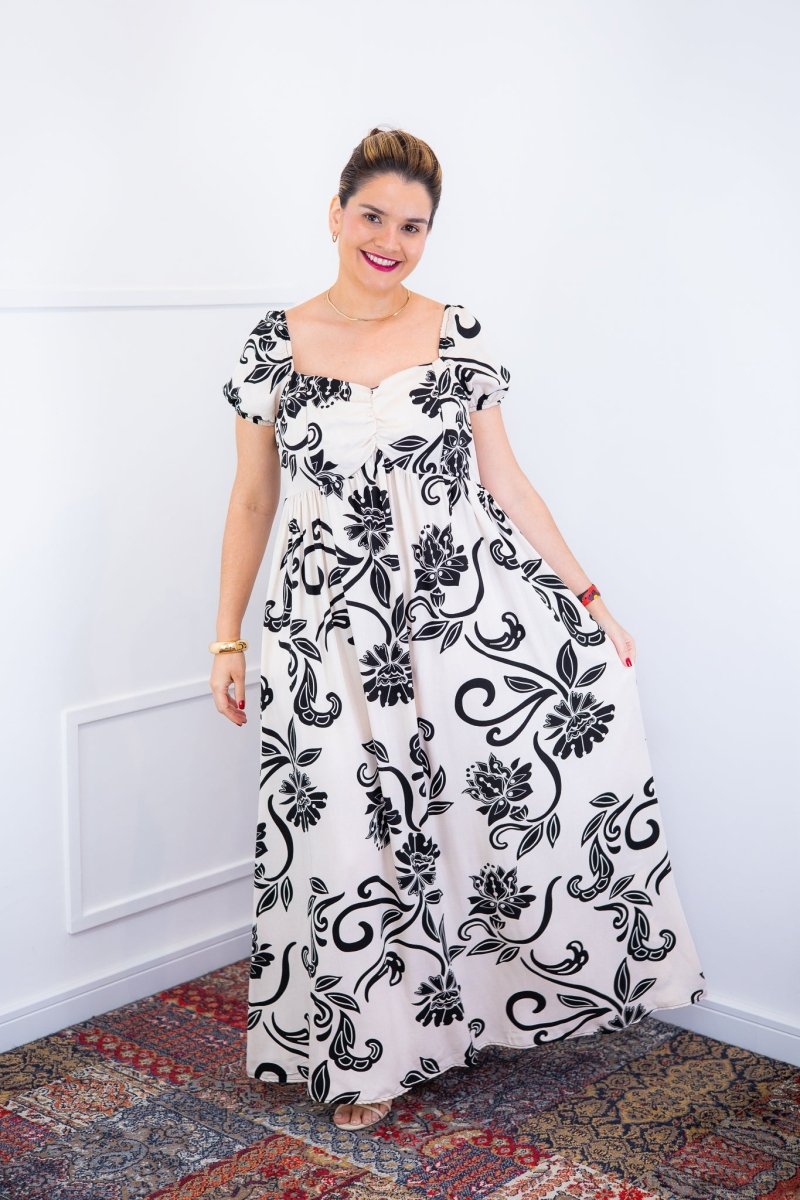 Vestido Longo Cecília – Manga Ciganinha em Viscolinho com Bolsos Laterais - Naguirre Shop