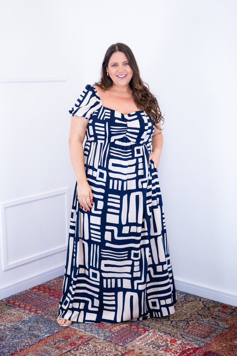 Vestido Longo Cecília – Manga Ciganinha em Viscolinho com Bolsos Laterais - Naguirre Shop