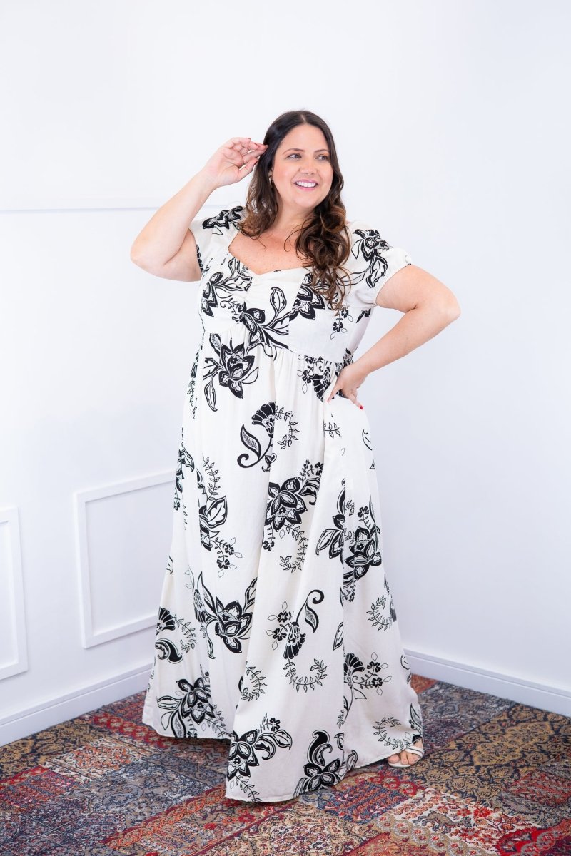 Vestido Longo Cecília – Manga Ciganinha em Viscolinho com Bolsos Laterais - Naguirre Shop