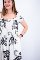 Vestido Longo Cecília – Manga Ciganinha em Viscolinho com Bolsos Laterais - Naguirre Shop