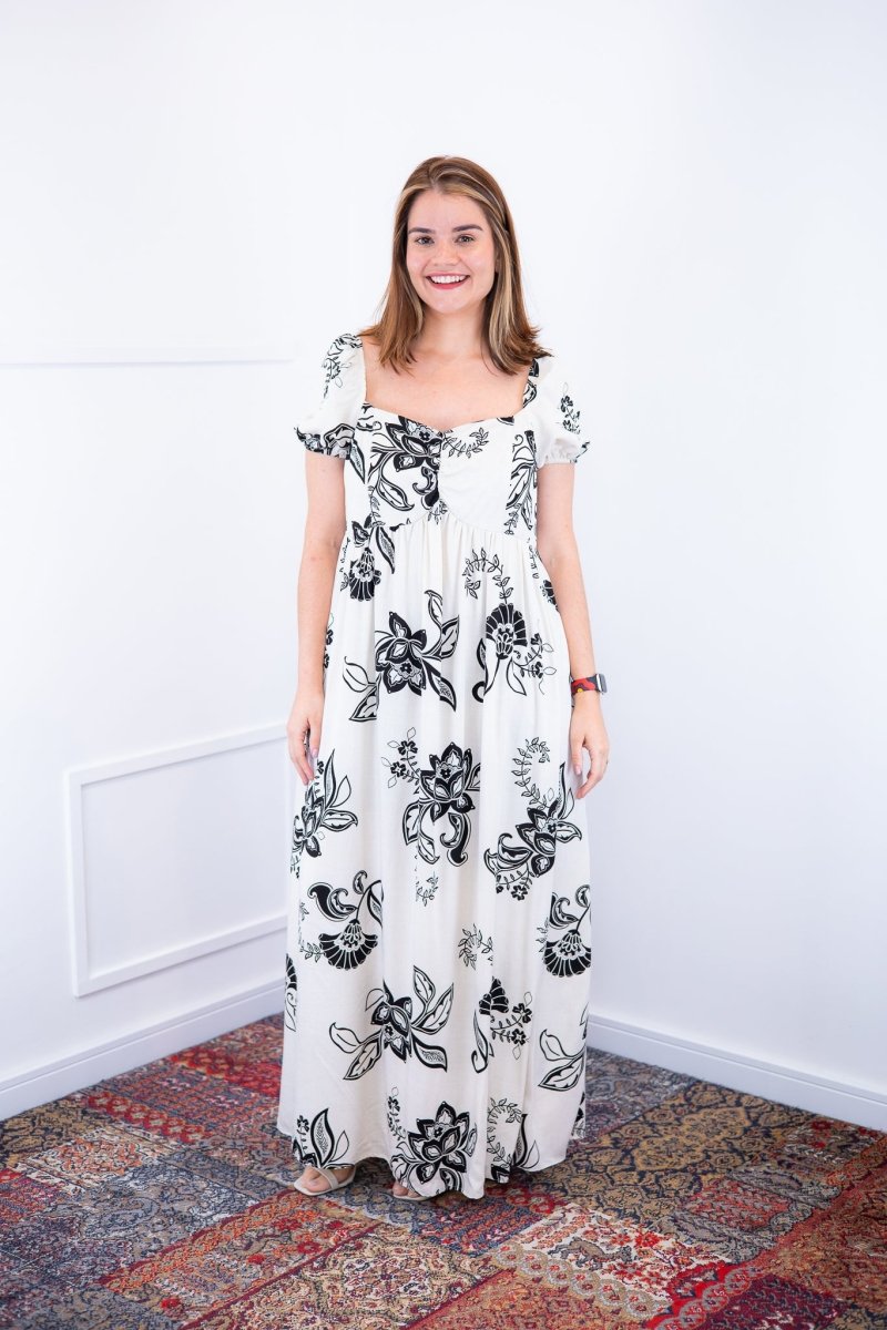 Vestido Longo Cecília – Manga Ciganinha em Viscolinho com Bolsos Laterais - Naguirre Shop