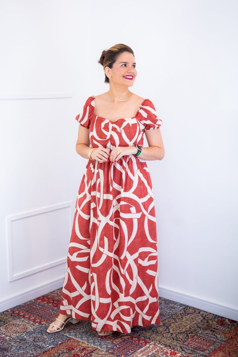 Vestido Longo Cecília – Manga Ciganinha em Viscolinho com Bolsos Laterais - Naguirre Shop