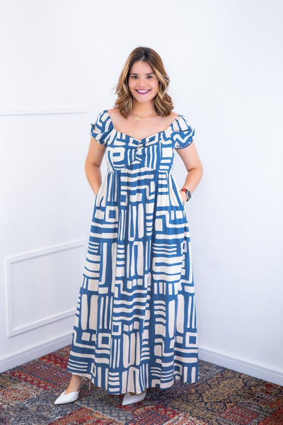 Vestido Longo Cecília – Manga Ciganinha em Viscolinho com Bolsos Laterais - Naguirre Shop