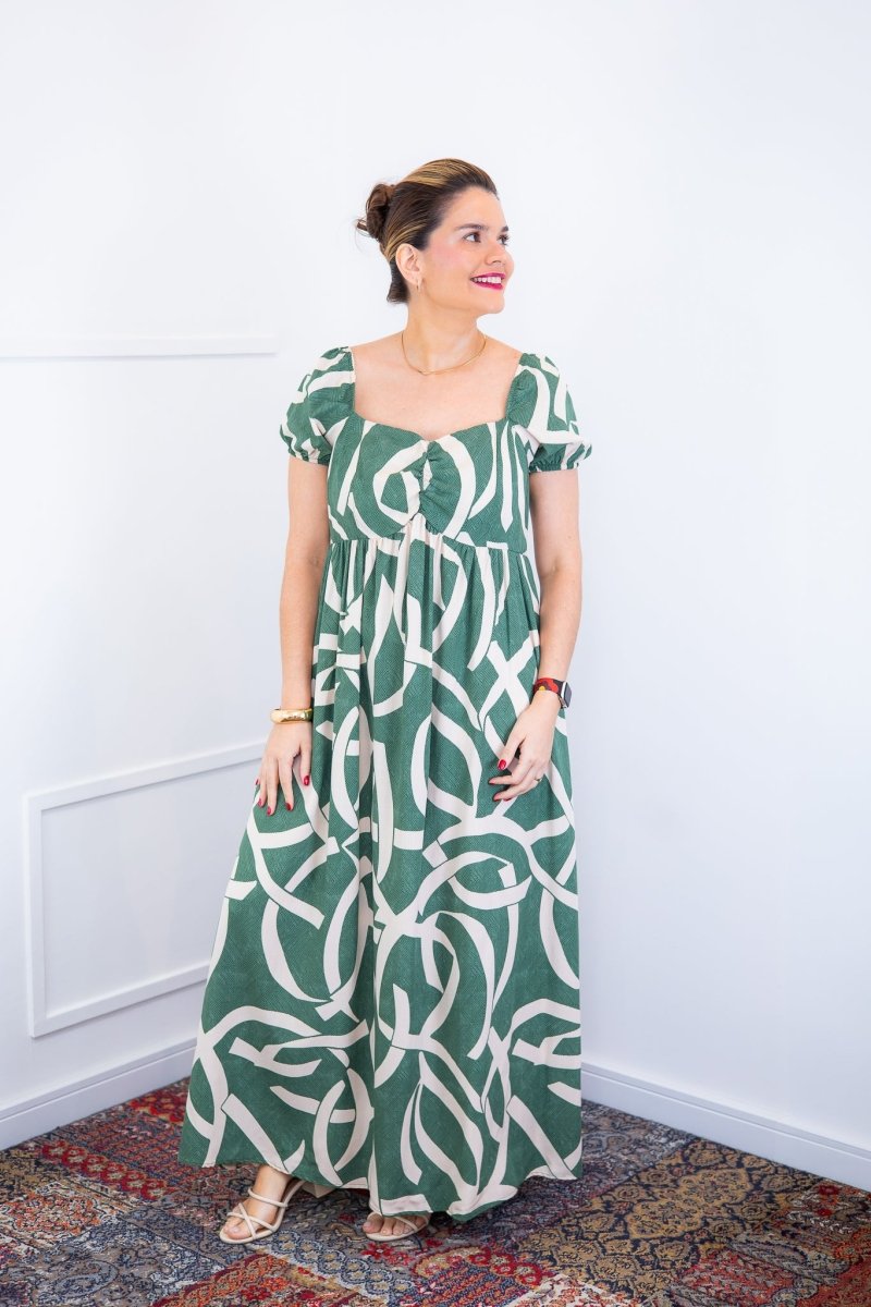 Vestido Longo Cecília – Manga Ciganinha em Viscolinho com Bolsos Laterais - Naguirre Shop