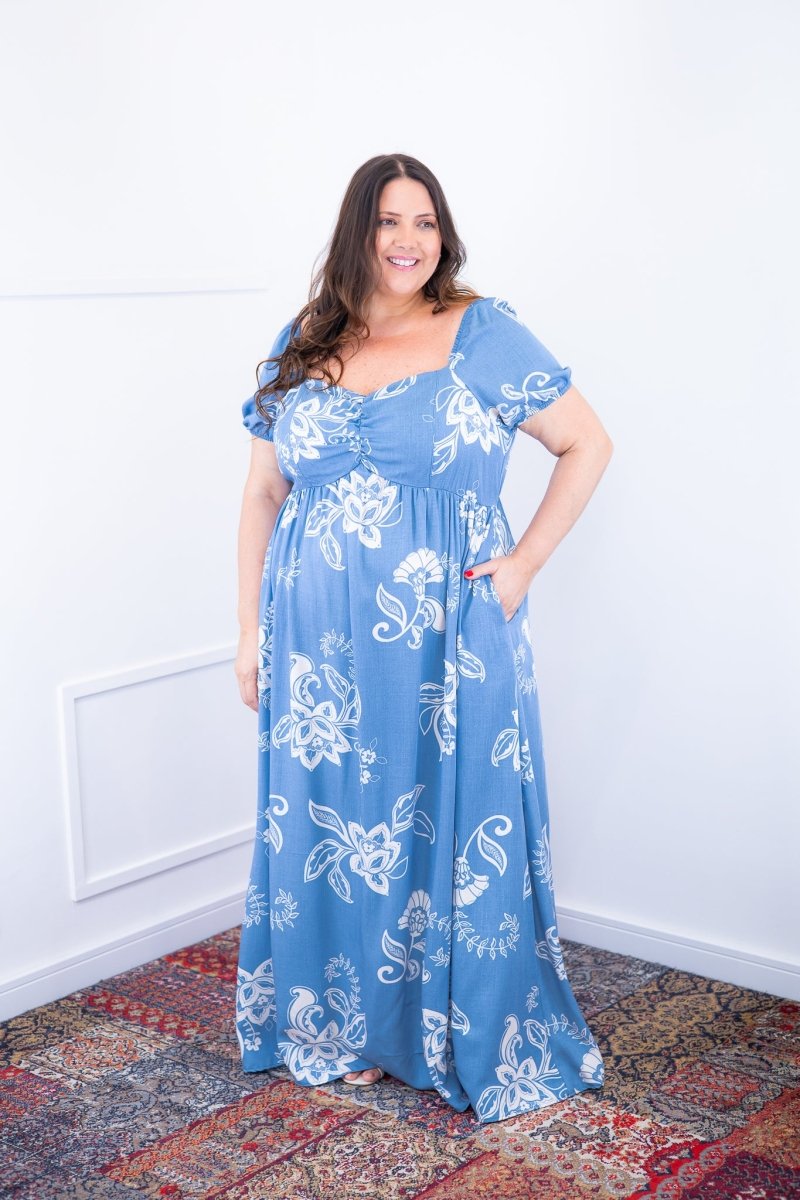 Vestido Longo Cecília – Manga Ciganinha em Viscolinho com Bolsos Laterais - Naguirre Shop