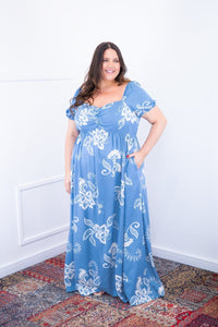 Vestido Longo Cecília – Manga Ciganinha em Viscolinho com Bolsos Laterais - Naguirre Shop