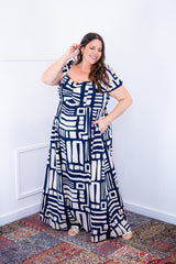 Vestido Longo Cecília – Manga Ciganinha em Viscolinho com Bolsos Laterais - Naguirre Shop