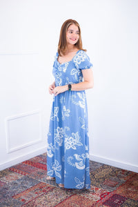 Vestido Longo Cecília – Manga Ciganinha em Viscolinho com Bolsos Laterais - Naguirre Shop