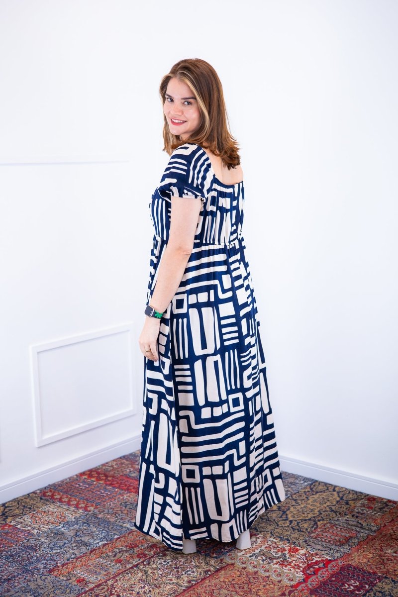 Vestido Longo Cecília – Manga Ciganinha em Viscolinho com Bolsos Laterais - Naguirre Shop