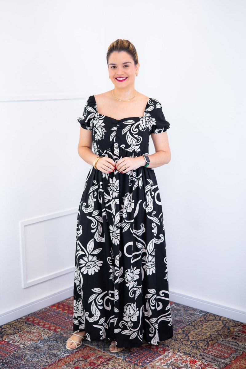 Vestido Longo Cecília – Manga Ciganinha em Viscolinho com Bolsos Laterais - Naguirre Shop