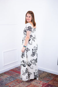 Vestido Longo Cecília – Manga Ciganinha em Viscolinho com Bolsos Laterais - Naguirre Shop