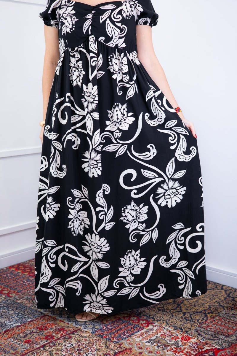 Vestido Longo Cecília – Manga Ciganinha em Viscolinho com Bolsos Laterais - Naguirre Shop