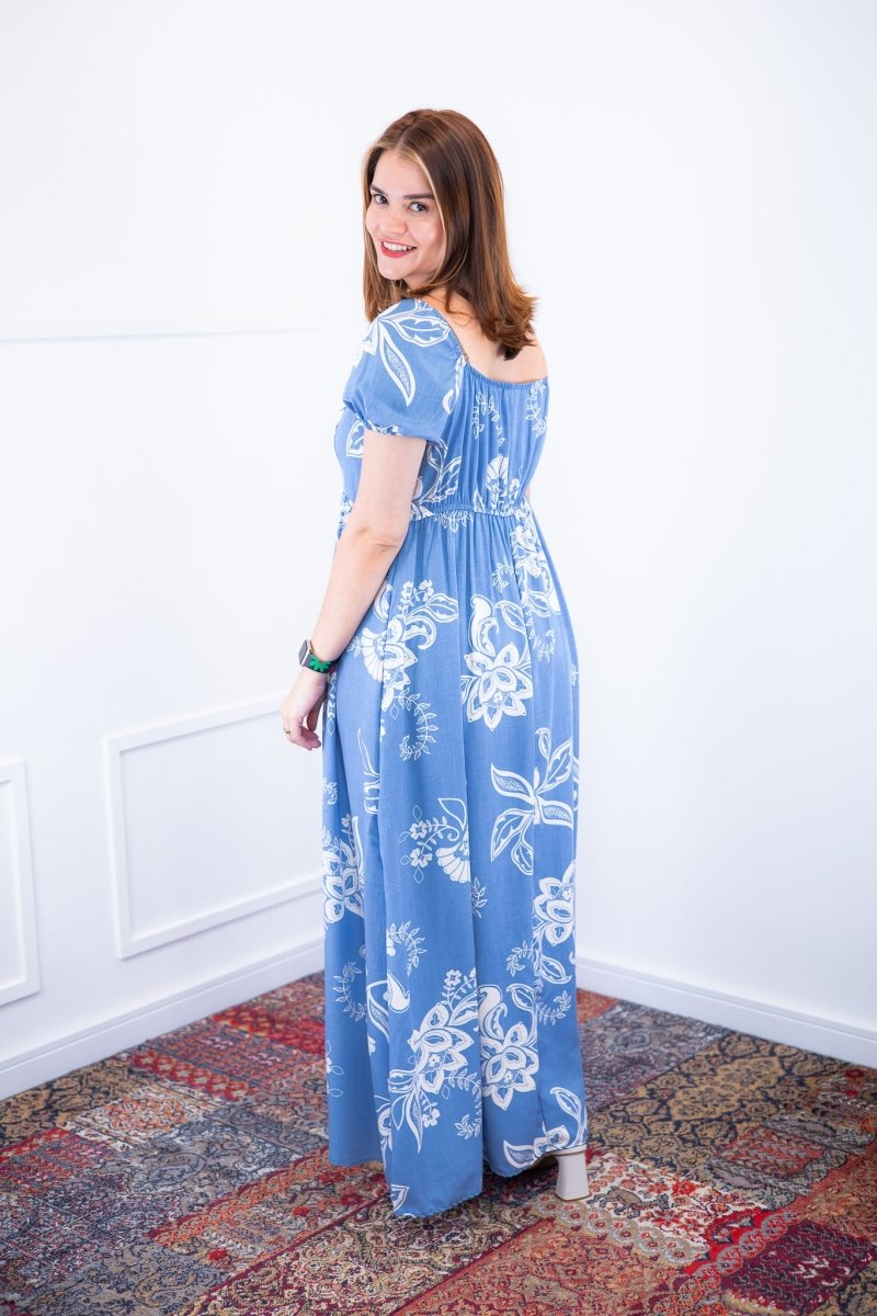 Vestido Longo Cecília – Manga Ciganinha em Viscolinho com Bolsos Laterais - Naguirre Shop