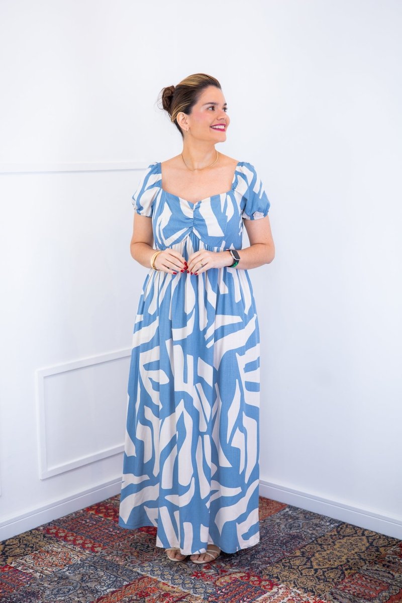 Vestido Longo Cecília – Manga Ciganinha em Viscolinho com Bolsos Laterais - Naguirre Shop