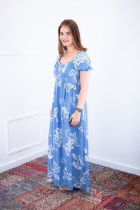 Vestido Longo Cecília – Manga Ciganinha em Viscolinho com Bolsos Laterais - Naguirre Shop