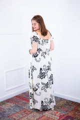 Vestido Longo Cecília – Manga Ciganinha em Viscolinho com Bolsos Laterais - Naguirre Shop