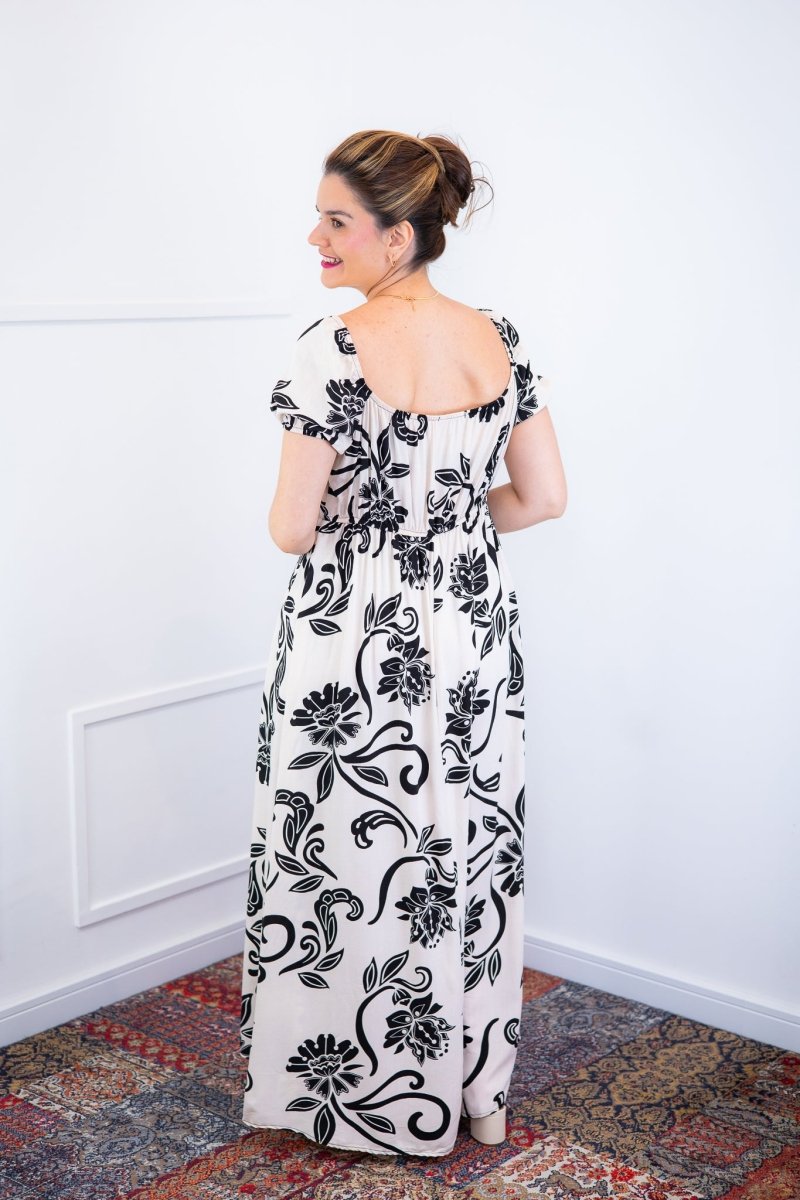 Vestido Longo Cecília – Manga Ciganinha em Viscolinho com Bolsos Laterais - Naguirre Shop