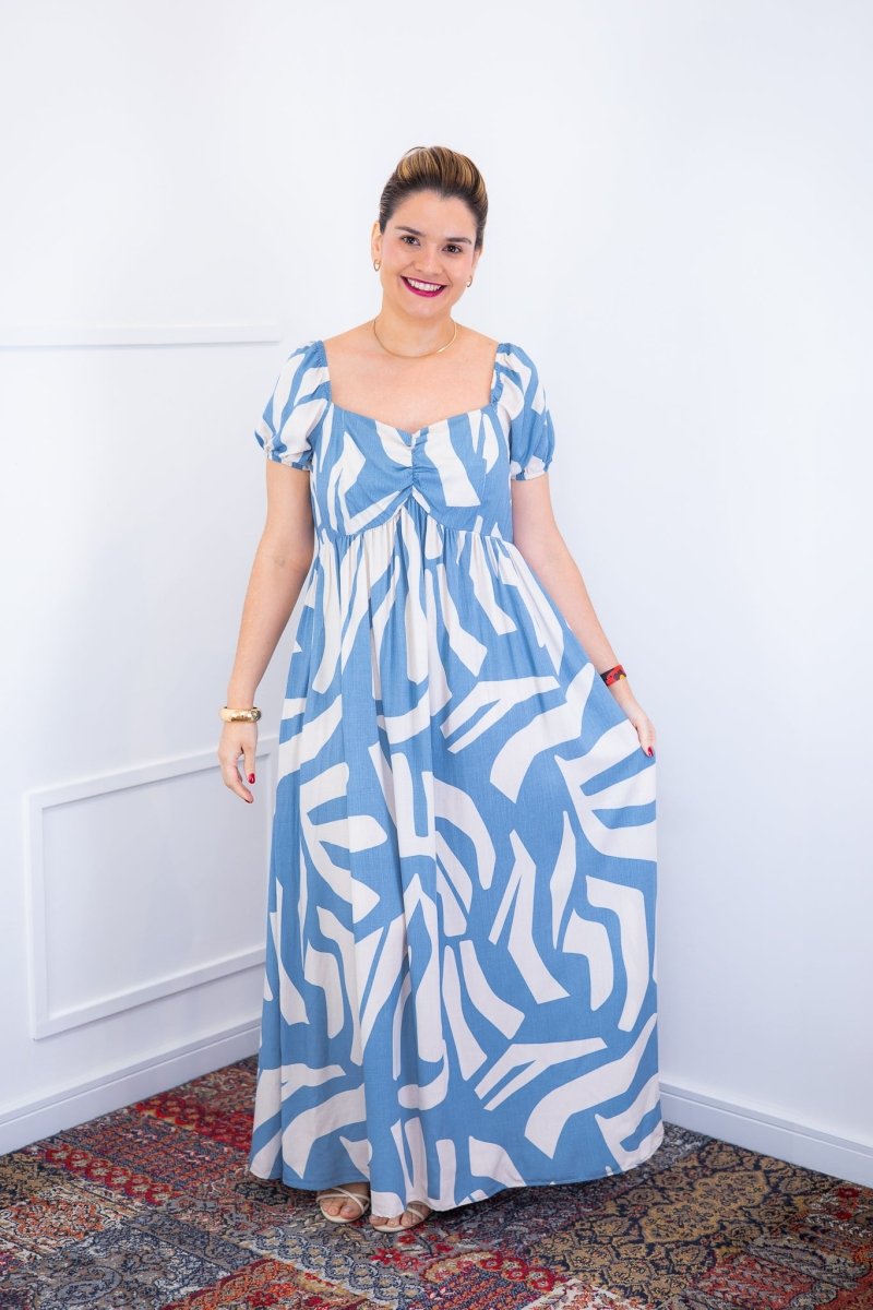 Vestido Longo Cecília – Manga Ciganinha em Viscolinho com Bolsos Laterais - Naguirre Shop