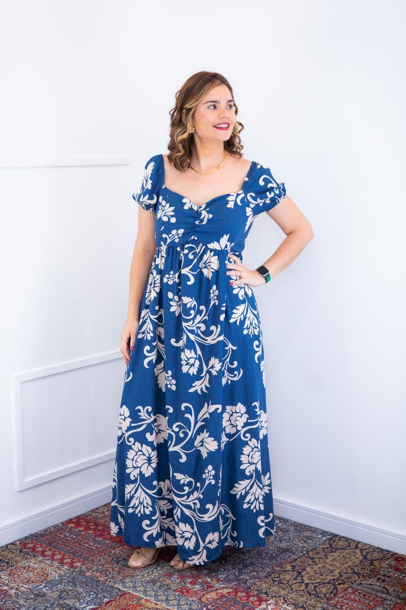 Vestido Longo Cecília – Manga Ciganinha em Viscolinho com Bolsos Laterais - Naguirre Shop