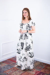 Vestido Longo Cecília – Manga Ciganinha em Viscolinho com Bolsos Laterais - Naguirre Shop