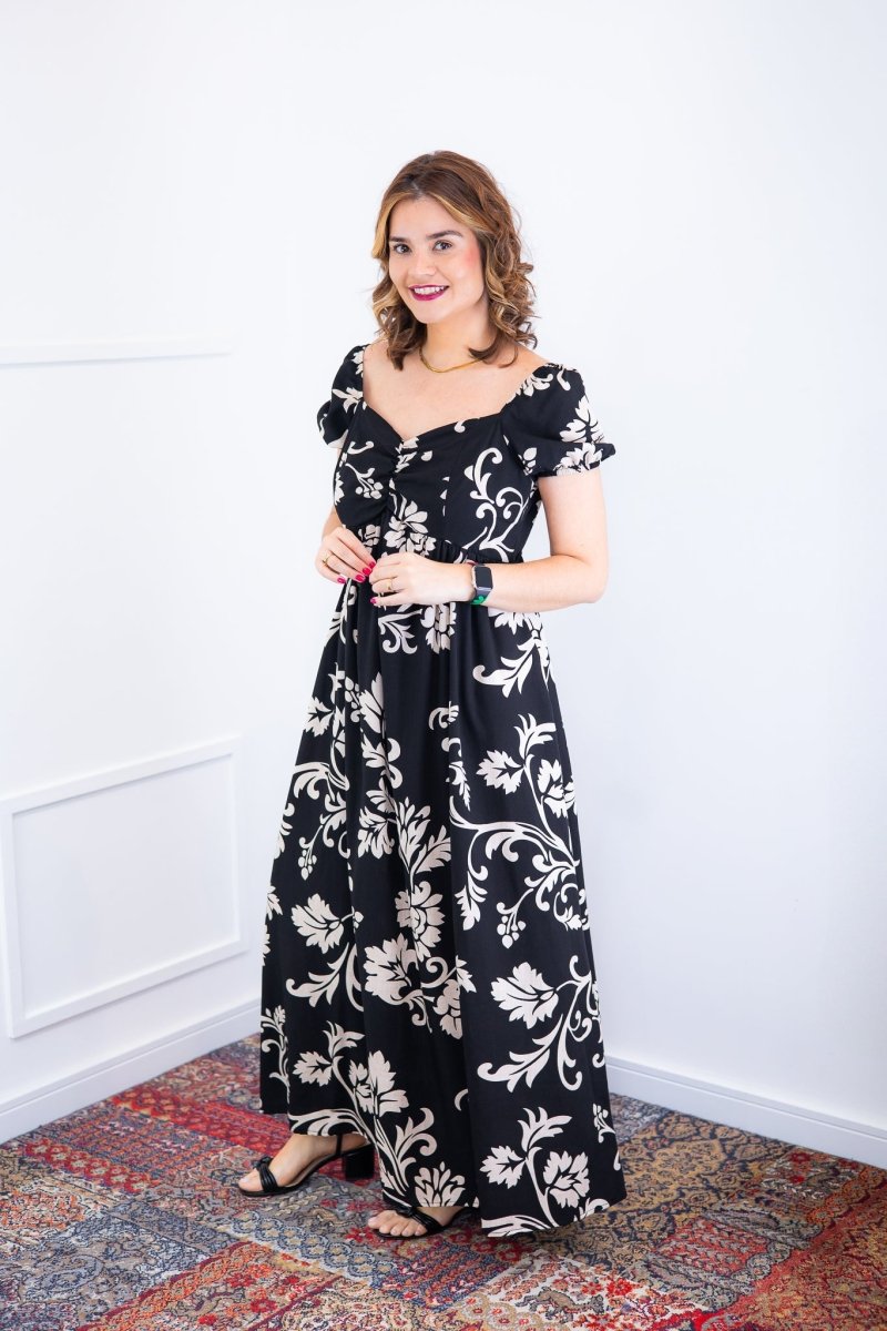 Vestido Longo Cecília – Manga Ciganinha em Viscolinho com Bolsos Laterais - Naguirre Shop
