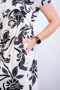 Vestido Longo Cecília – Manga Ciganinha em Viscolinho com Bolsos Laterais - Naguirre Shop