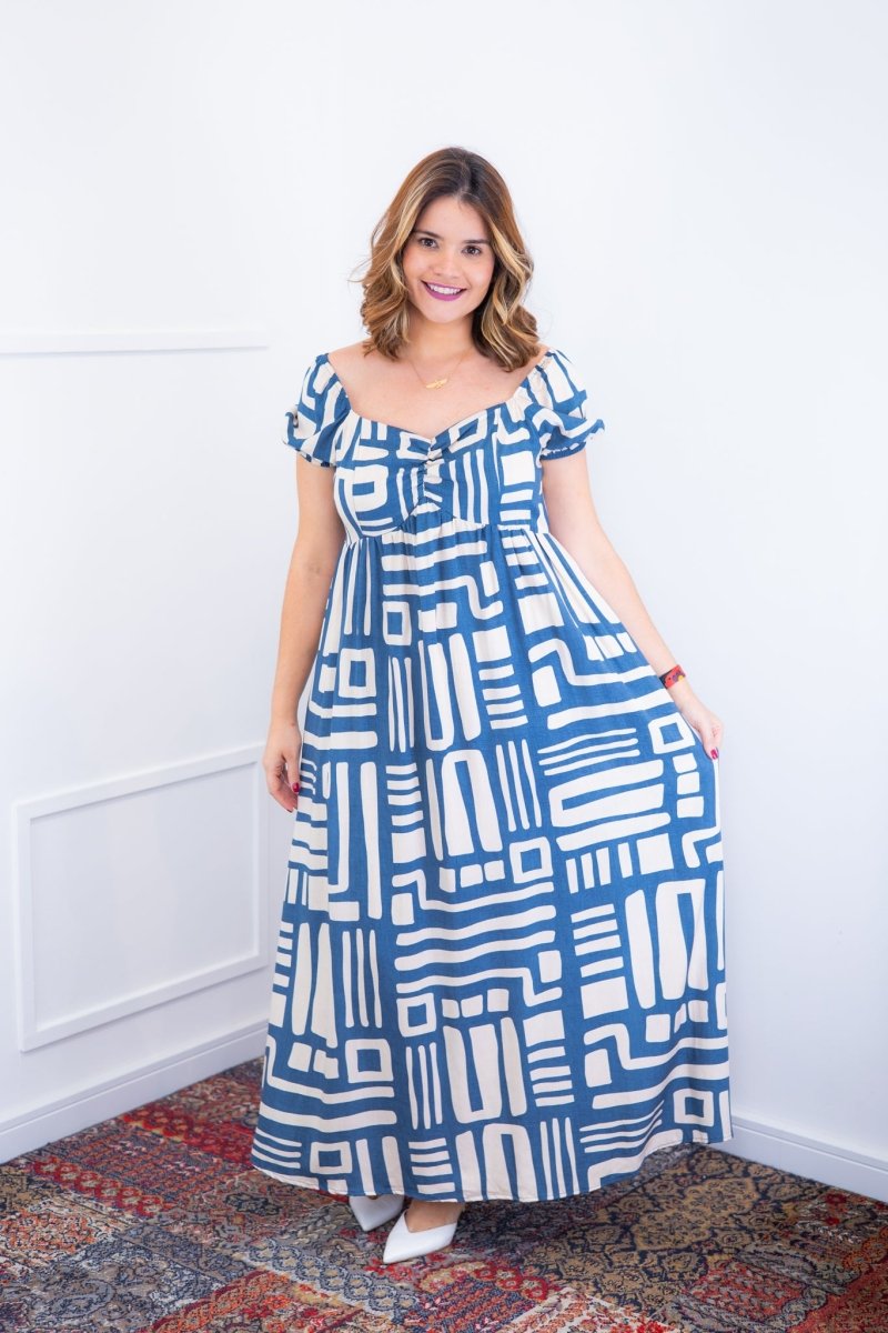 Vestido Longo Cecília – Manga Ciganinha em Viscolinho com Bolsos Laterais - Naguirre Shop