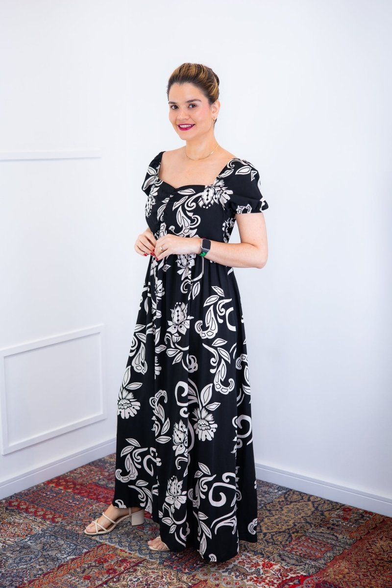 Vestido Longo Cecília – Manga Ciganinha em Viscolinho com Bolsos Laterais - Naguirre Shop