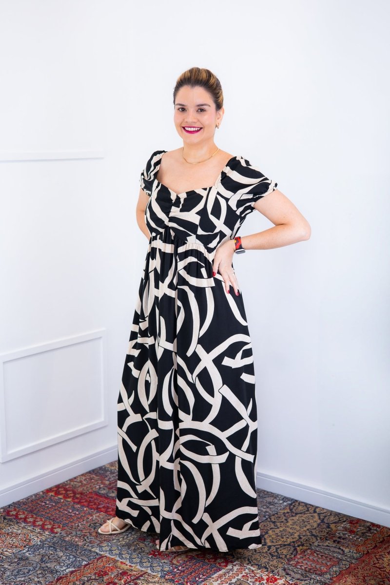 Vestido Longo Cecília – Manga Ciganinha em Viscolinho com Bolsos Laterais - Naguirre Shop