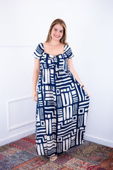 Vestido Longo Cecília – Manga Ciganinha em Viscolinho com Bolsos Laterais - Naguirre Shop