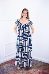 Vestido Longo Cecília – Manga Ciganinha em Viscolinho com Bolsos Laterais - Naguirre Shop