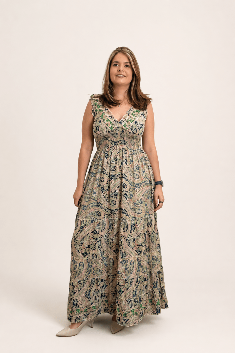 Vestido Longo Ciganinha com Lastex Estilo Boho Bali - Naguirre Shop