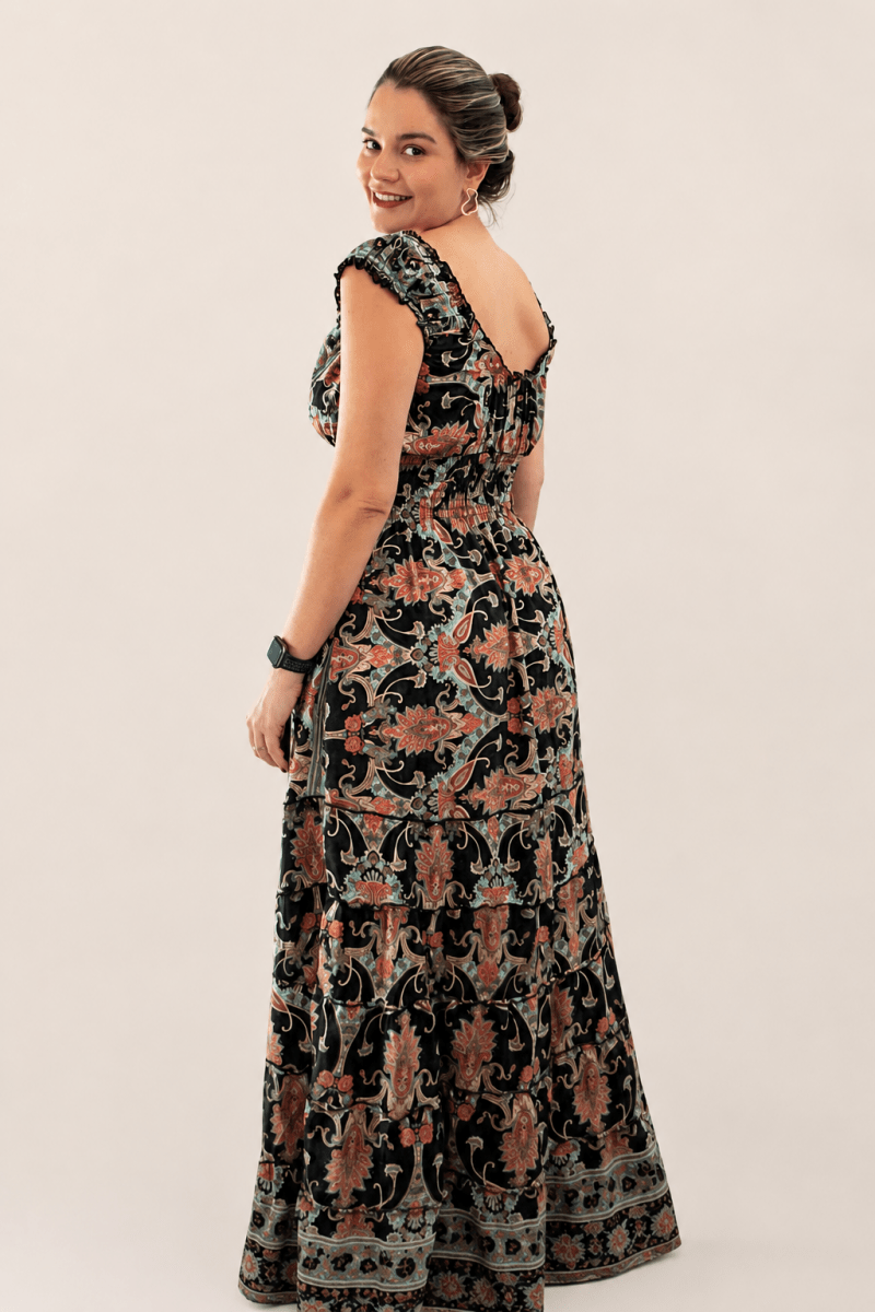Vestido Longo Ciganinha com Lastex Estilo Boho Bali - Naguirre Shop