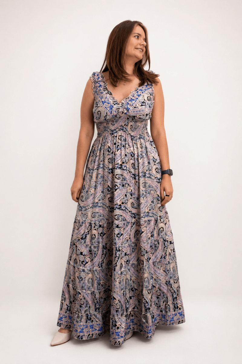 Vestido Longo Ciganinha com Lastex Estilo Boho Bali - Naguirre Shop